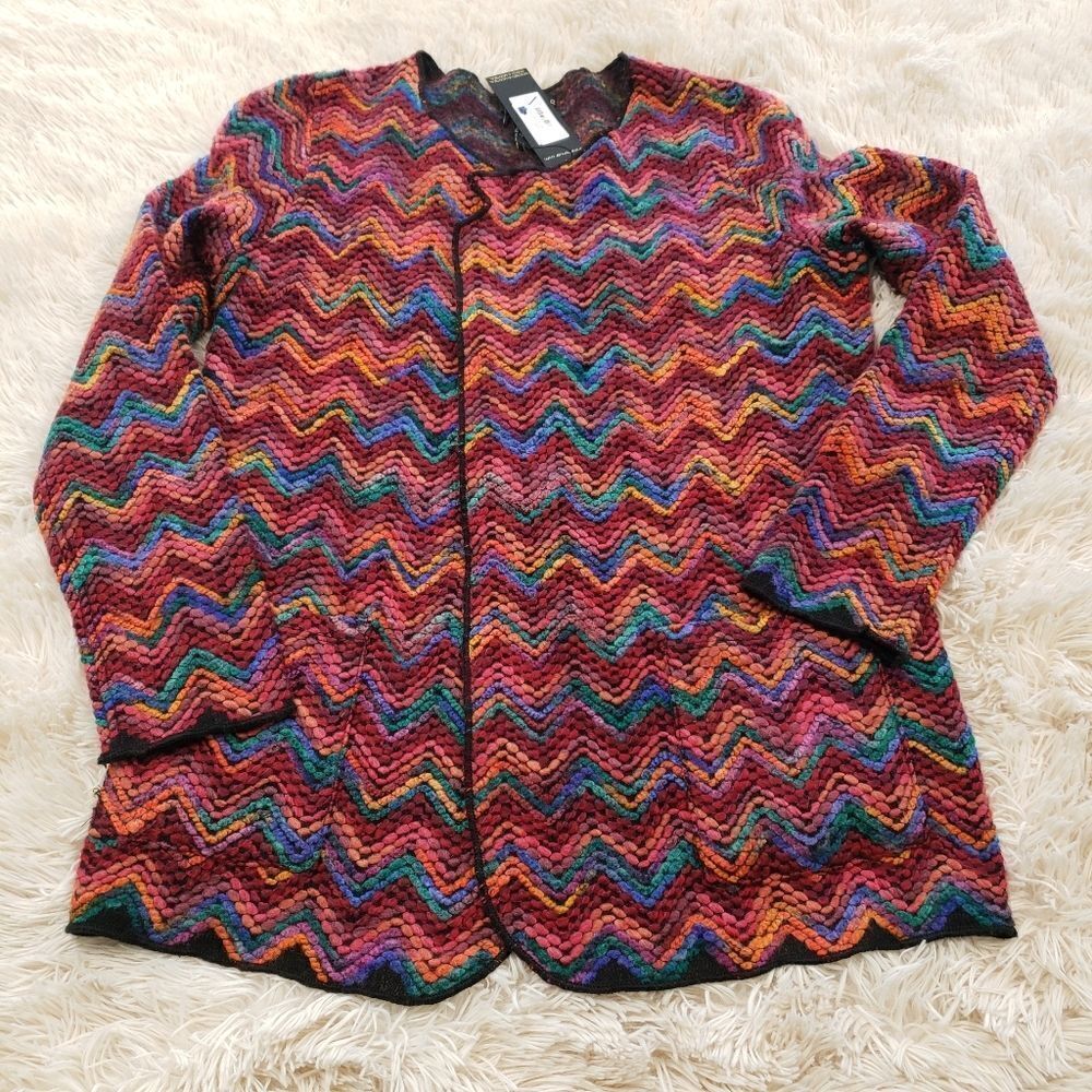 OVERSIZED XS chevron woven sweater jacket with pockets